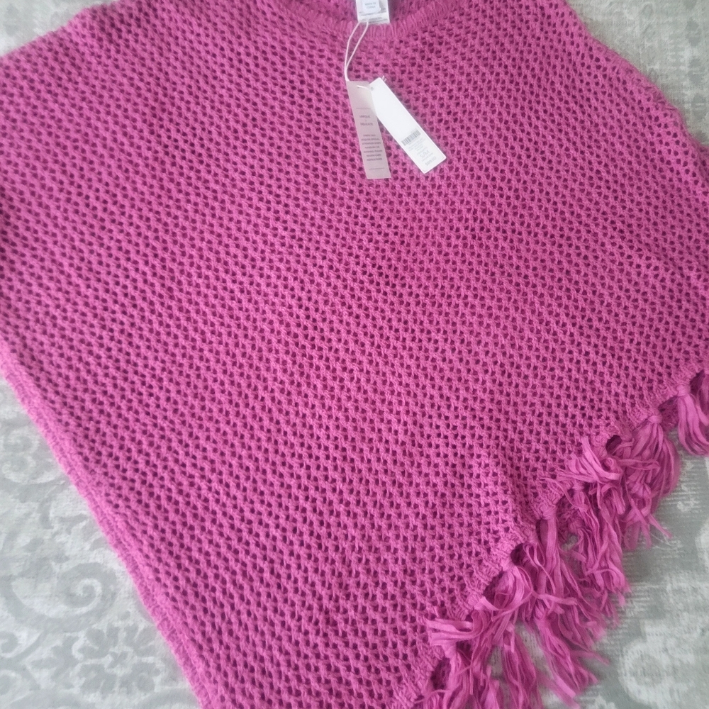 Chico's Pink Tape Yarn Poncho S/M